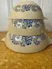 Set 3 Vintage Pyrex Homestead Blue Floral Cinderella Nesting Bowls 442 443 444