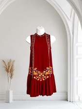 Embroidered Dress Sleeveless Keyhole Gathered Hem Unbranded READ