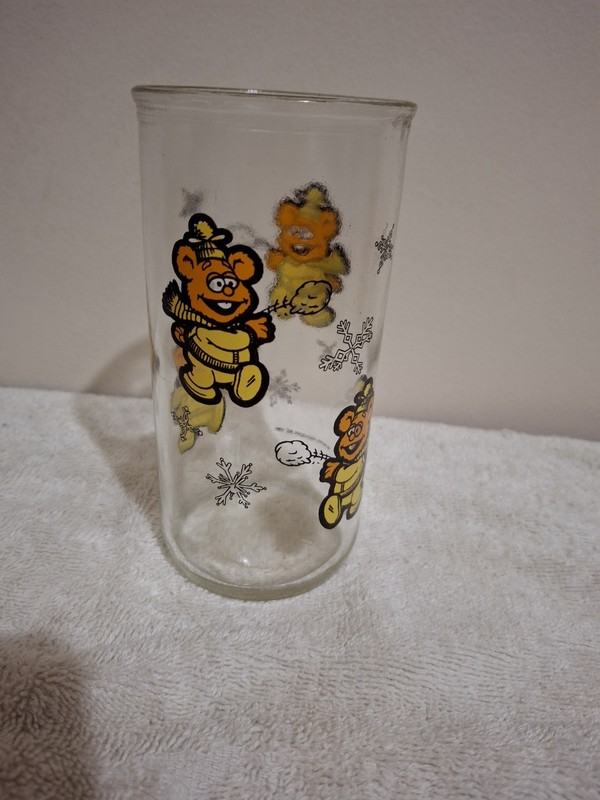 1989 Muppet Babies Fonzy the Bear Glasses Jelly Jars Henson Associates.      50b