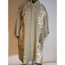 Hilo Hattie Mens XL Silk Hawaiian Shirt Sage Green Tropical Leaf Aloha Button Up