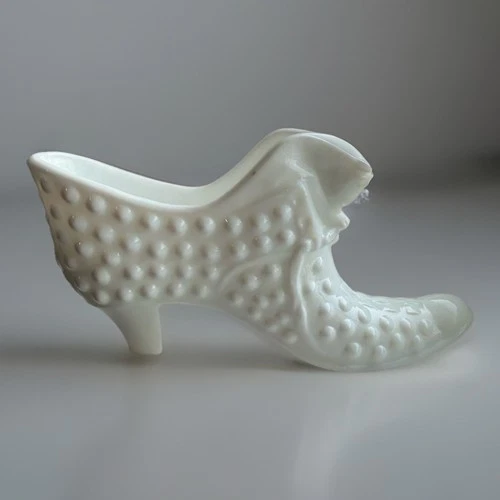 Vintage White Milk Glass Hobnail Shoe Boot Planter Vase Decorative 6”