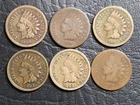 Lot of Six Key Date Indian Head Pennies 1859, 1860, 1863, 1874 & 1879