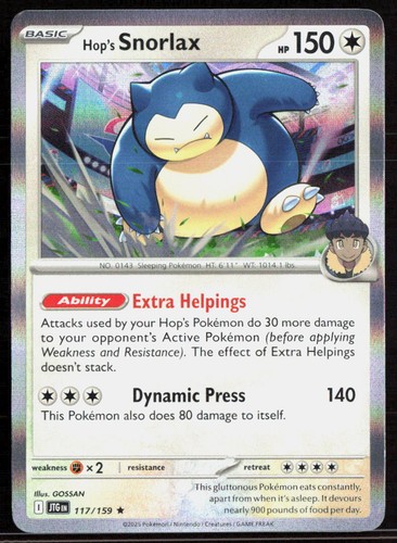 Pokemon Hop's Snorlax Rare 117/159 Journey Together Holofoil NM