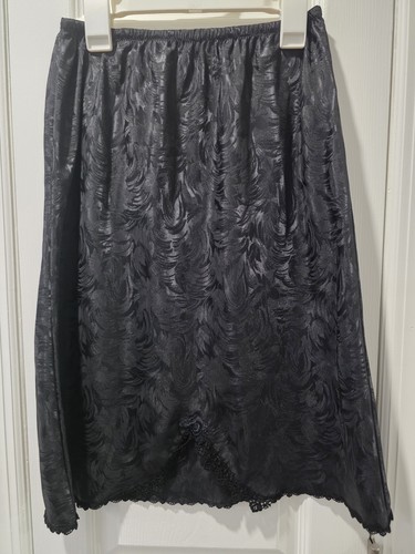 Vintage Christian Dior Black Satin Half Slip Skirt Embossed Glossy Size Med USA