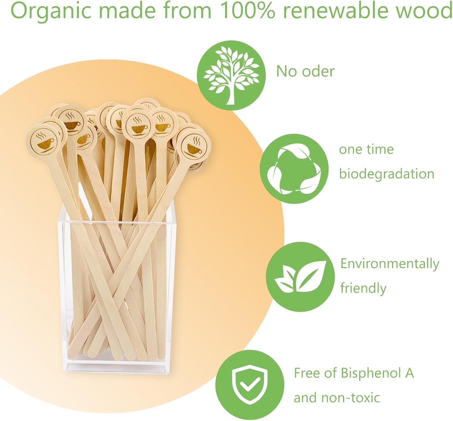 5.9inch Wooden Coffee Stirrers with Round Ends, 100 Count Disposable Stir... 