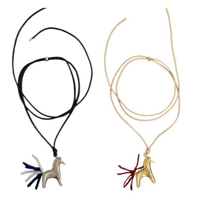 Trendy Alloy Horse Charm Beaded Necklace Sturdy Pull Rope Design Fashion Jewelry