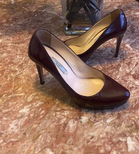 Prada Venice Burgundy Patent Leather Platform Pumps Size 37.5/US 7.5 EUC, $950