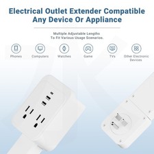 Outlet Electrical Outlet Extender Stick. Features USB-C, 2 USB-A, and 2 AC Outle