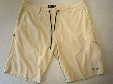 OP Ocean Pacific Men 36 Casual Shorts White Tan Flat Front draw string