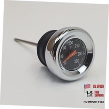 Chrome Oil Tank Dipstick w/Oil Temperature Gauge - Black Gauge Face - Fits