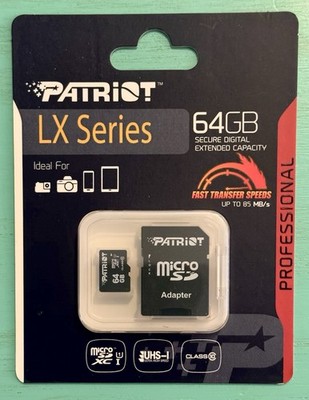 Patriot LX Series 64GB Micro SDXC w/ SD Adapter Class 10 Memory Card - 64 GB