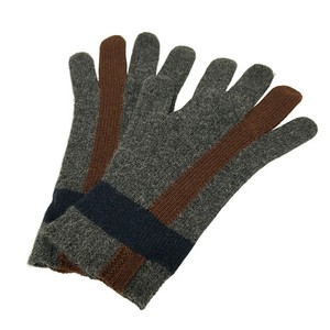 HERMES Dark Gray Brown Dark Navy Cashmere Women's Gloves