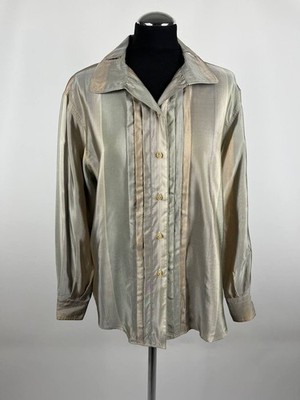 Jil Sander 100% Silk Striped Blouse Shirt Long Sleeve Made in Italy Size 42