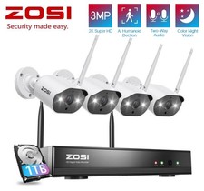 ZOSI 3MP WiFi Outdoor Wireless Security Camera System Two Way Audio H265 1TB HDD