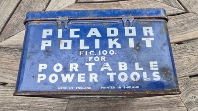 Vintage Picador Polikit tragbare Elektrowerkzeuge Dose ca. 6''x6''x3,5'' Made in England