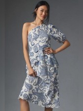 NWT FARM Rio Anthropologie One-Shoulder Eyelet Midi Dress L Paisley Print