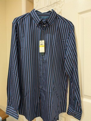 New PERRY ELLIS MENS DARK SAPPHIRE Design Long Sleeve Dress Shirt Medium
