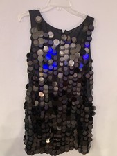 Tory Burch Women's Dress Black Silk Paillette Sleeveless Shift Sz 12