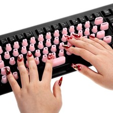 70PCS Pink Raised Keyboard Stickers for Long Nails, Silicone Keycap Bubble Set