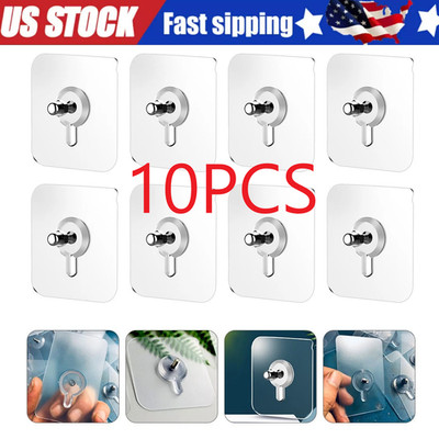 10Pack Self-Adhesive Wall Hooks   Seamless Punch-Free Nail Screw Stickers