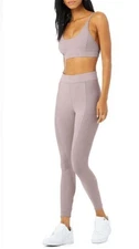 Alo Yoga No Limit 7/8 Ribbed Trim Leggings Lavender Dusk Size M