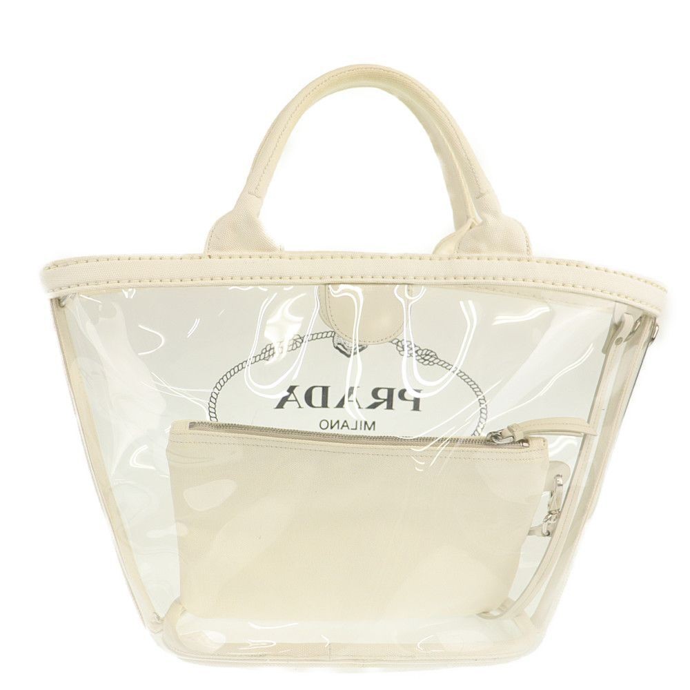 PRADA Tote Bag 1BG187 Canapa White Vinyl Canvas Used AB 281934 from japan thumbnail 2