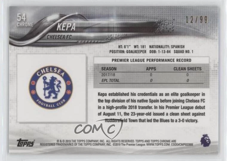 2018 Topps Chrome Premier League Green Refractor /99 Kepa Arrizabalaga Rookie RC - Image 2 of 2