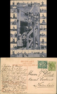 Marken Waterland Windmühlen Windmill Insel Typen 1907  gel. Stempel Amsterdam