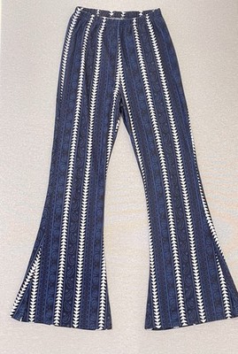 Navy Geometric Flare Pants Y2K Bell Bottom Stretch High Waist Trendy