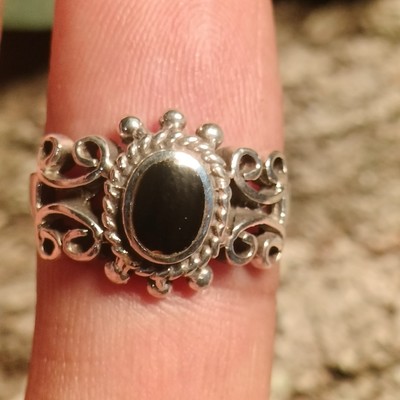 Ausgefallener ovaler schwarzer Onyx Ring Sterlingsilber Größe 5