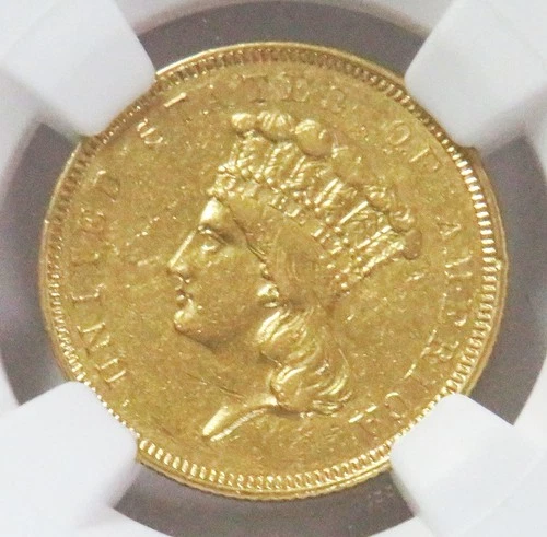 1854 O GOLD $3 INDIAN PRINCESS HEAD NGC AU DET* FIRST YEAR ISSUED