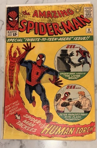 The Amazing Spider-Man #8 (1964) - 1st Living Brain - Peter vs Flash - FN