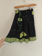 Artsy Abstract Line Print Rayon Midi Skirt Cottagecore Lagenlook Boho Vintage M