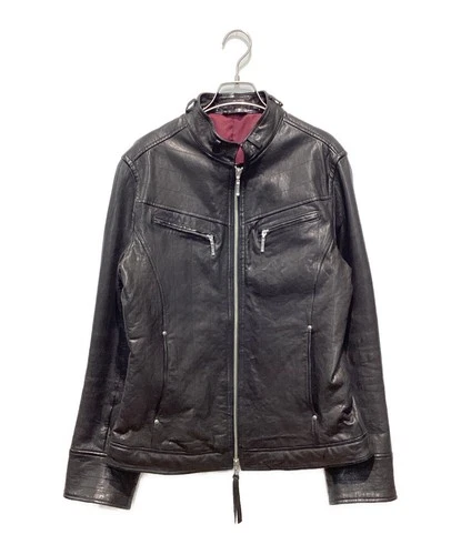 A.S.M Sheepskin Single Leather Riders Jacket Men's Size 52 Black - product listing photo