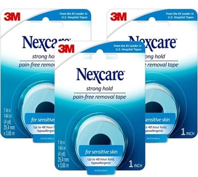 3M Nexcare Sensitive Skin Tape Strong Hold Pain-Free Removal Hypoallergen 3 Pack