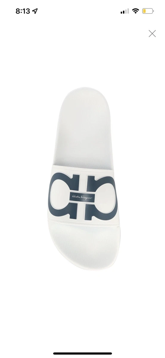 New Salvatore Ferragamo Groove White Men Pool Slide Gancini Logo 10 295