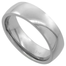 Stainless Steel - 6mm Domed High Polished Plain Band Ring (FR052)