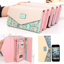 Women's Long Envelope Clutch Wallet Leather Card Holder Purse Money Clip Handbag
