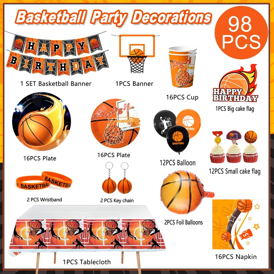 Baloncesto Decoraciones de Cumpleaños Baloncesto Fiesta Suministros Vajilla Globos Taza Foto 2 de 4