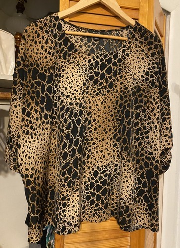 ALFANI Tan & Black Animal Print 100% Polyester Blouse XL