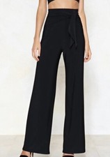 Nasty Gal wide leg stretchy tie front black pants SIZE 8