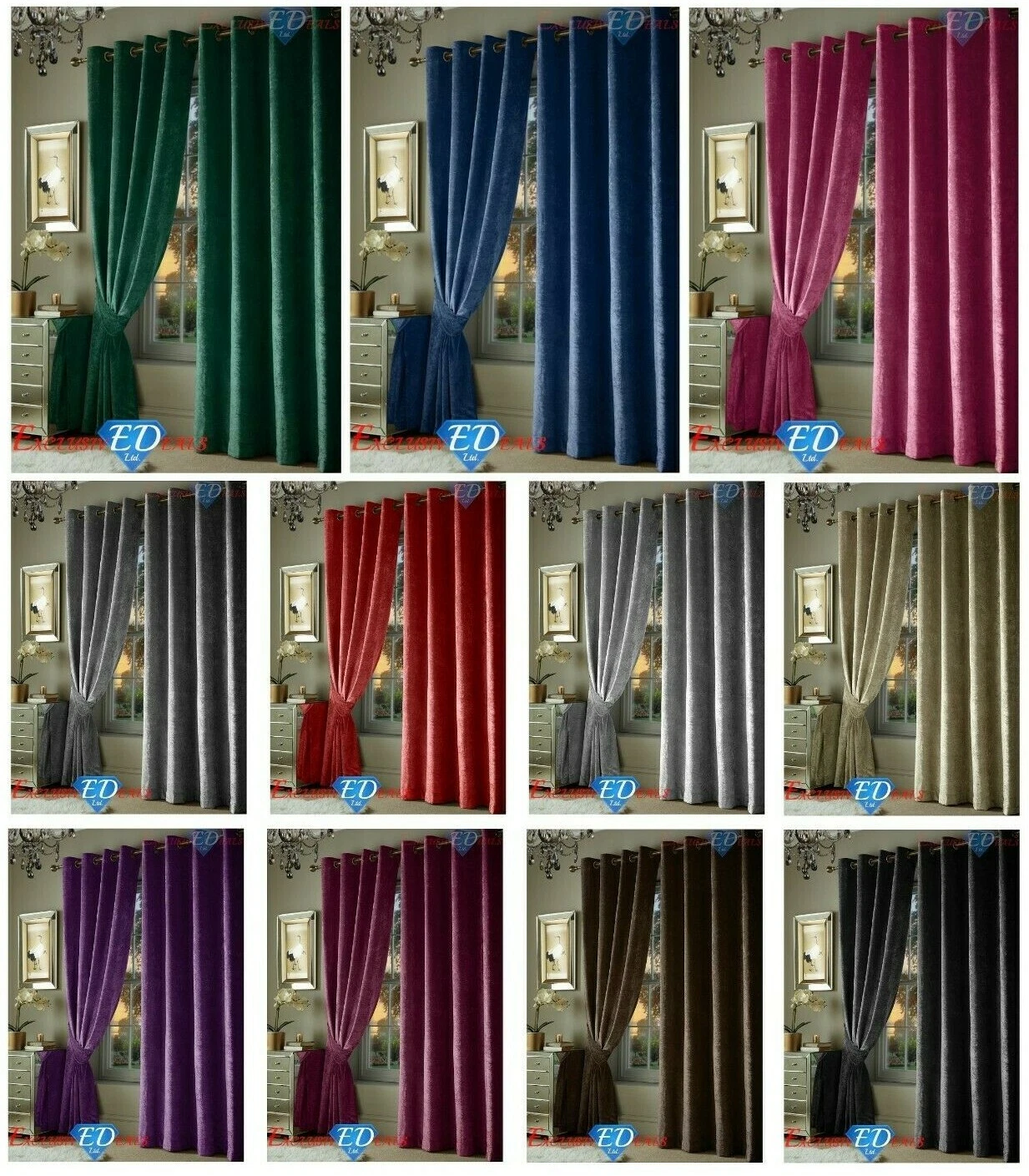 Luxury Crushed Velvet Curtain Pair Eyelet Ring Top Fully Lined Ready Curtains
Opens in a new window 