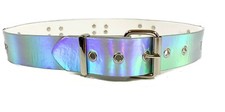 Silver Rainbow Holographic Pride Rave Belt Punk Goth Metal Vegan Funk Plus USA