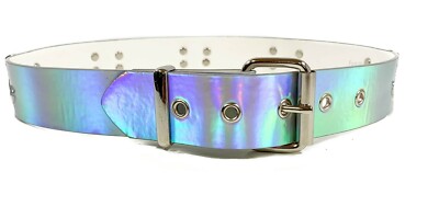 Silver Rainbow Holographic Pride Rave Belt Punk Goth Metal  display picture 1
