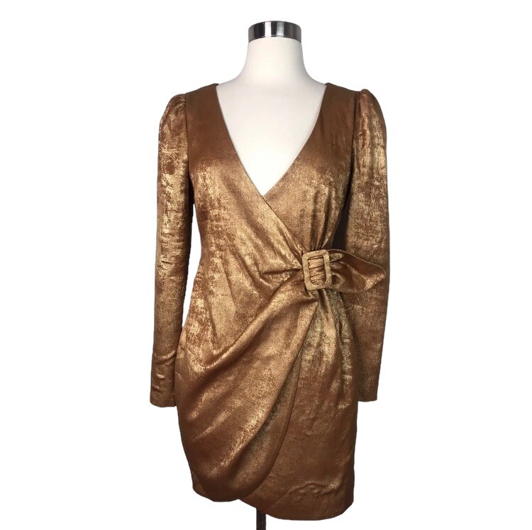 Likely Women's Metallic Long Sleeve Gold Bronze Blazer V neck Mini Dress 4  | eBay