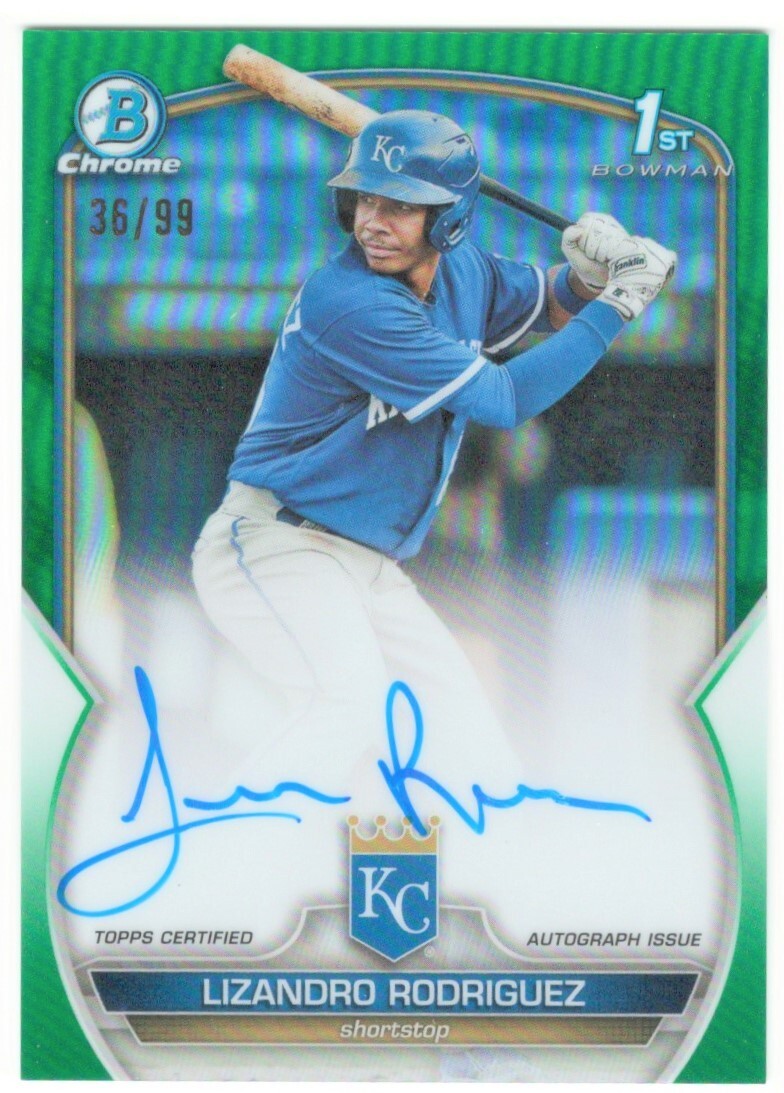 2023 BOWMAN CHROME LIZANDRO RODRIGUEZ 1st GREEN REFRACTOR AUTO RC #/99 KC ROYALS