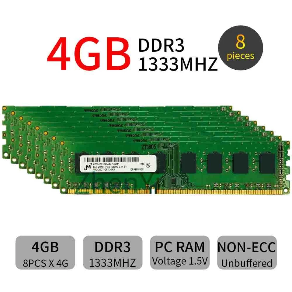 Micron 32GB 16GB 8GB 4G DDR3 1333MHz PC3-10600U DIMM Desktop Memory SDRAM Lot BT - Image 2 of 4