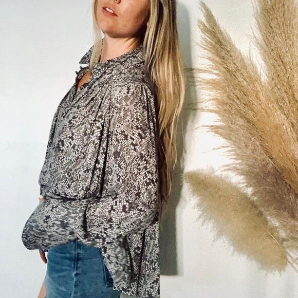 Free People Muse Snakeskin Python Button Front Lo… - image 4