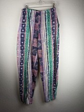 Hippie Vintage 1970s Boho Indian Block Print Geometric Colorful Harem Pants USA