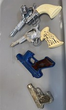 ANTIQUE  VINTAGE CAST IRON CAP Toys  HOLSTERS LOT 3 NEED REPAIR .